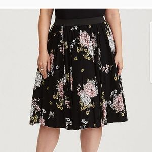 Black Floral Challis Skirt